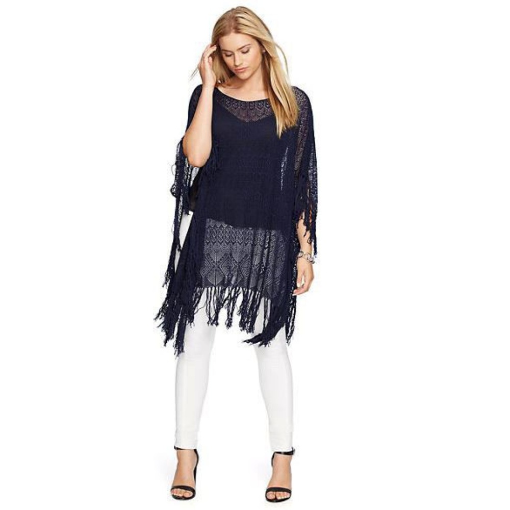 Lauren Ralph Lauren Fringed Pointelle Knit Poncho - Picture 3 of 7